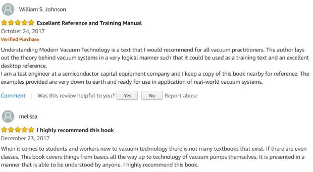 Comments about Understanding Modern Vacuum Technology on Amazon